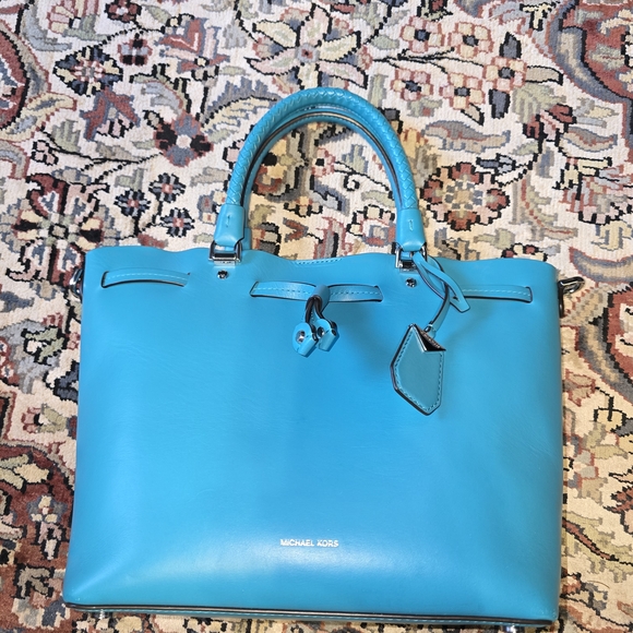 Michael Kors Handbags - Michael Kors Turquoise Leather Tote Bag